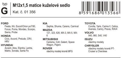 Compass poj. matice kol M12x1,50 kuželové sedlo (G)
