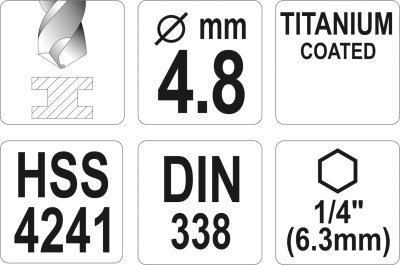 Vrták na kov TITAN 1/4" 4,8mm Yato YT-44760