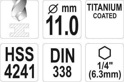 Vrták na kov TITAN 1/4" 11mm Yato YT-44773