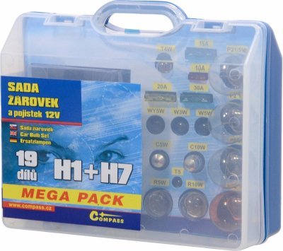 Compass žárovky 12V servisní box MEGA H1+H7+pojistky