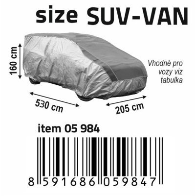 Compass ochranná plachta proti kroupám SUV-VAN 530×205×160 cm, zesílená EVA, stříbrná