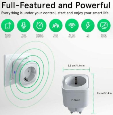 Nous A7 Wi-Fi Smart Socket - zásuvka s měřením spotřeby, Wi-Fi, 16A