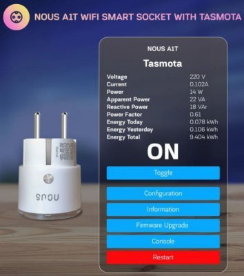 Nous A1T WiFi Smart Zásuvka s Tasmota firmwarem do 10 A