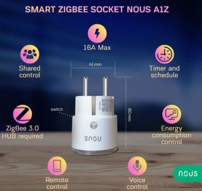 Nous A1 Zigbee Smart Socket - zásuvka s měřením spotřeby, Zigbee, 10A