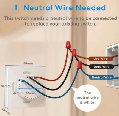 Meross Smart One Way Light Switch - jednopólový vypínač, Wi-Fi