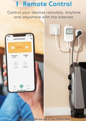 Meross Smart Wi-Fi Socket Termostat - zásuvkový termostat, topení a chlazení