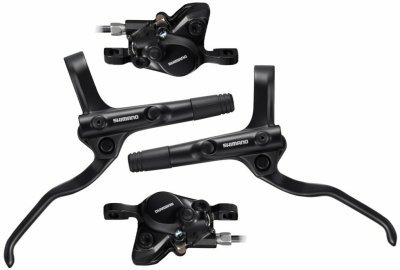 Brzda kotoučová SHIMANO MT200 černá, přední + zadní komplet bez kotoučů / černé hadice