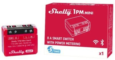 Shelly 1PM Mini GEN3 - spínací modul s měřením spotřeby 1x 8A, Wi-Fi, Bluetooth