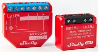 Shelly 1PM Mini GEN3 - spínací modul s měřením spotřeby 1x 8A, Wi-Fi, Bluetooth