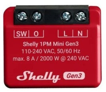 Shelly 1PM Mini GEN3 - spínací modul s měřením spotřeby 1x 8A, Wi-Fi, Bluetooth