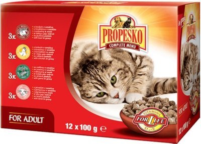 PROPESKO Cat hovězí, kuřecí, jehněčí a zvěřina, kapsa 100 g (12 pack)
