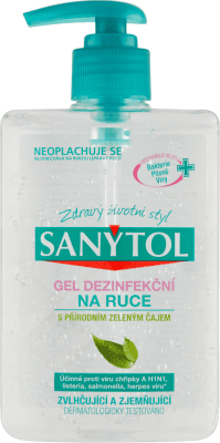 SANYTOL dezinfekční gel s přírodním zeleným čajem 250ml na ruce