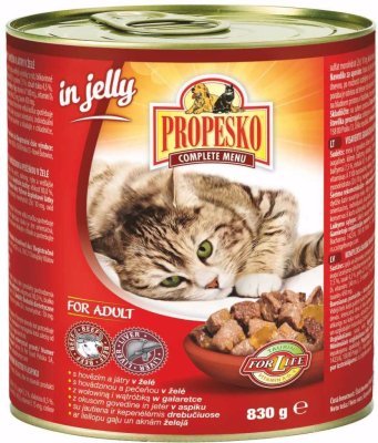 PROPESKO Cat hovězí a játra v želé, kousky 830 g