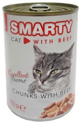 SMARTY Cat Hovězí chunks, konzerva 410 g