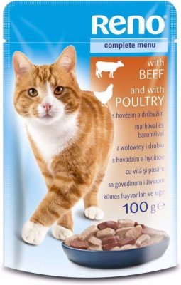 RENO Cat hovězí a drůbeží, kapsa 100 g
