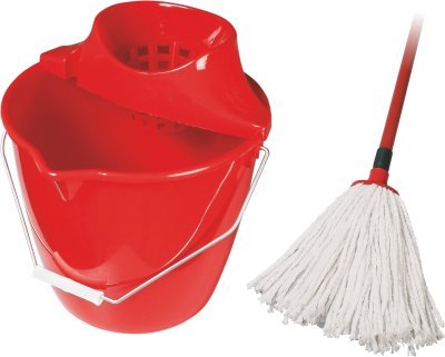 Úklidová souprava - mop bavlněný 160g, červený kbelík, ždímač