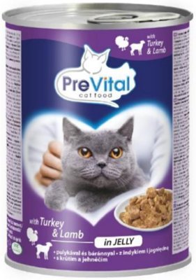 PreVital kočka s krůtím a jehněčím v želé, kousky 415 g PRODEJ PO BALENÍ (12 ks)