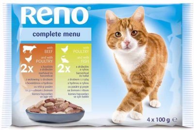RENO Cat hovězí / drůbeží, drůbeží / ryba, kapsa 100 g (4 pack)