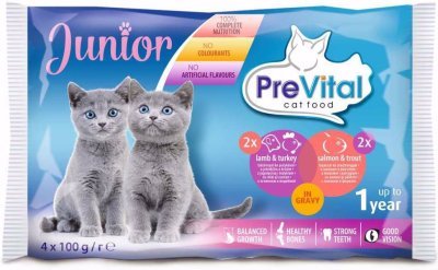 Prevital kočka Junior jehně, krůta, losos a pstruh, kapsa 100 g (4 pack)