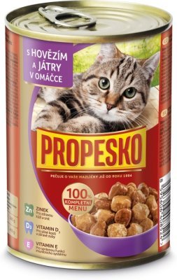 PROPESKO Cat hovězí a játra v omáčce, kousky 415 g  PRODEJ PO BALENÍ (12 ks)
