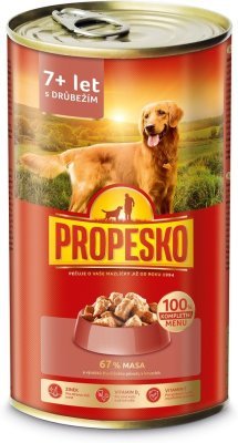 PROPESKO Dog Senior drůbeží a mrkev v omáčce, kousky 1240 g