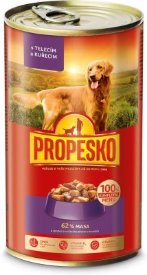 PROPESKO Dog telecí a kuřecí v omáčce, kousky 1240 g PRODEJ PO BALENÍ (6 ks)