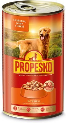 PROPESKO Dog kuřecí, játra a mrkev v omáčce, kousky 1240 g PRODEJ PO BALENÍ (6 ks)