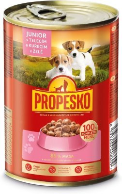 PROPESKO Dog Junior telecí, kuřecí v želé, kousky 415 g PRODEJ PO BALENÍ (12 ks)