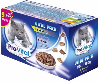 PreVital kočka kuřecí, telecí a losos, kapsa 100 g (12 pack)