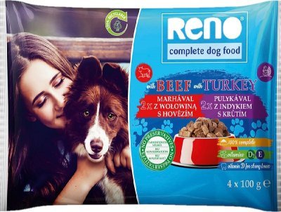 RENO Dog hovězí a krůta, kapsa 100 g (4 pack)