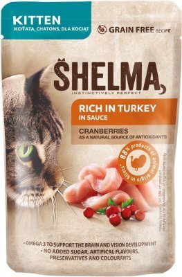 SHELMA Cat Kitten krůta a brusinka v omáčce, kapsa 85 g