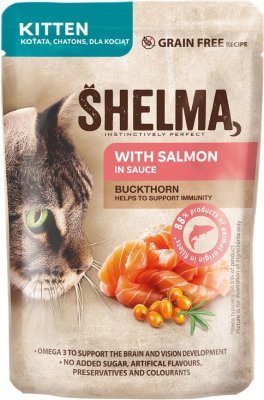 SHELMA Cat Kitten losos a rakytník v omáčce, kapsa 85 g