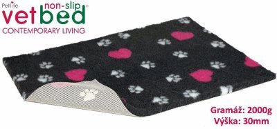 Vetbed protiskluz/Drybed grafit Růžové srdce role 10 x 1,5 m, vlas 30 mm