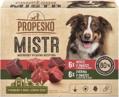 PROPESKO Dog Mistr hovězí, zvěřina v omáčce, kapsa 85 g (12 pack)