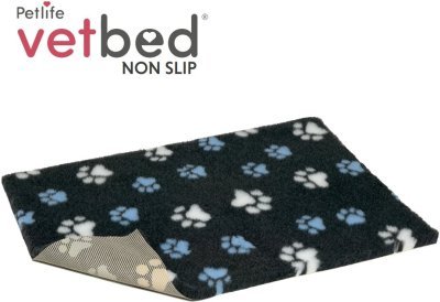 Vetbed protiskluz / Drybed Grafit modré a bílé packy DELUXE 75 x 50 cm, vlas 30 mm