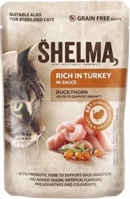 SHELMA Cat krůtí s rakytníkem v omáčce, kapsa 85 g