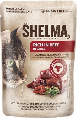 SHELMA Cat hovězí s rajčaty a bylinkami v omáčce, kapsa 85 g