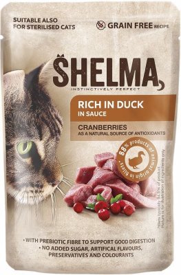SHELMA Cat kachní s brusinkami v omáčce, kapsa 85 g