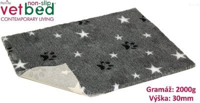 Vetbed protiskluz/Drybed Šedý hvězda s packou role 10 x 1,5 m, vlas 30 mm