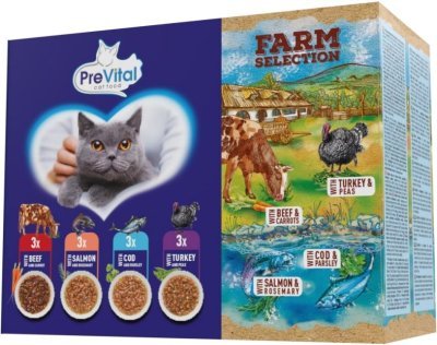 Prevital kočka Farm Selection mix masa a ryb v omáčce, kapsa 85 g (12 pack)