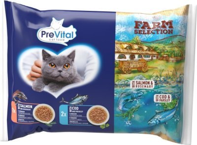 Prevital kočka Farm Selection losos a treska v omáčce, kapsa 85 g (4 pack)