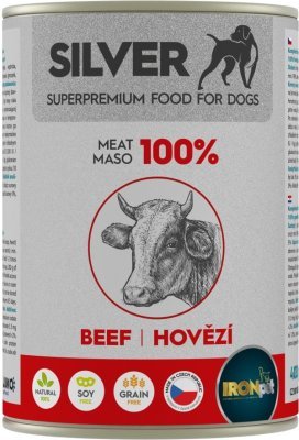 IRONpet Silver Dog Hovězí 100% masa, konzerva 400 g