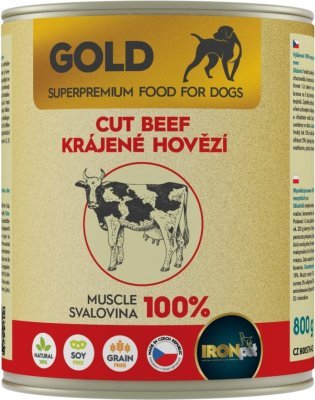 IRONpet Gold Dog Hovězí krájená svalovina, konzerva 800 g