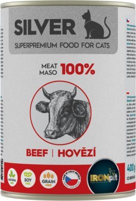 IRONpet Silver Cat Hovězí 100% masa, konzerva 400 g