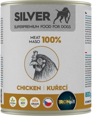 IRONpet Silver Dog Kuřecí 100% masa, konzerva 800 g