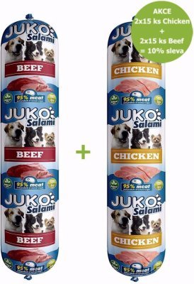 JUKO Salami Chicken (kuřecí), 2 x15 ks+ Beef (hovězí) 2 x15 ks