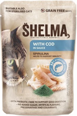 SHELMA Cat treska se spirulinou v omáčce, kapsa 85 g