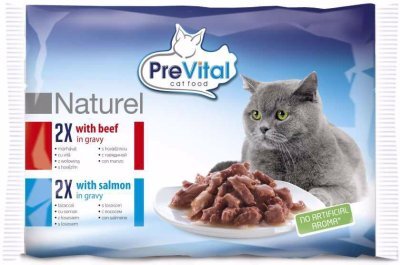 PreVital Naturel hovězí a losos, kapsa 85 g (4 pack)