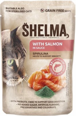 SHELMA Cat losos se spirulinou v omáčce, kapsa 85 g
