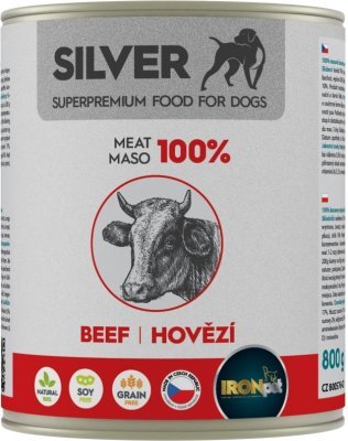 IRONpet Silver Dog Hovězí 100% masa, konzerva 800 g